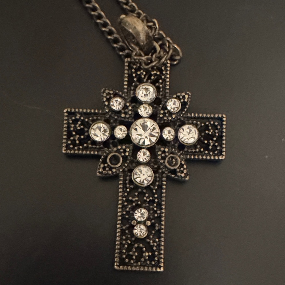 Elegant Black and Silver Cross Pendant Necklace